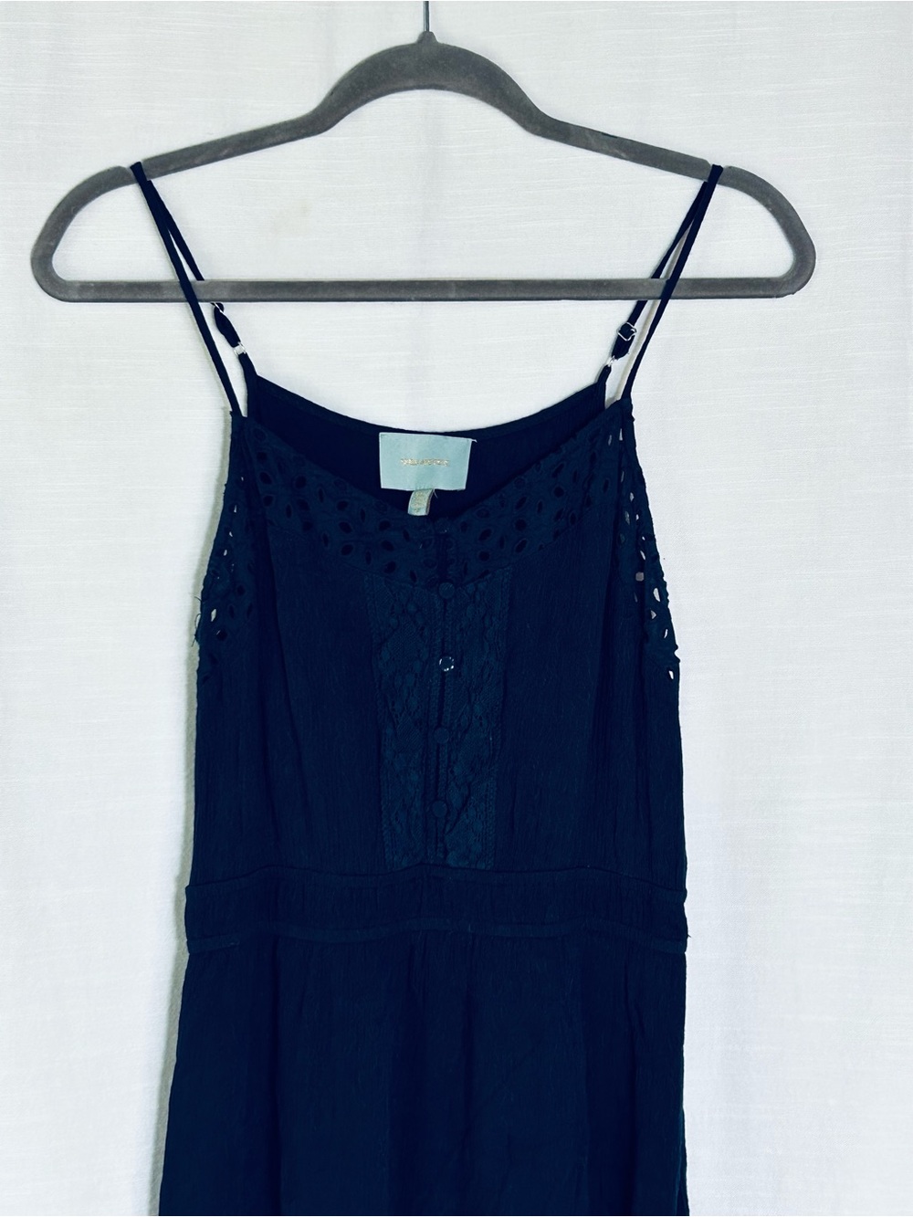 Navy Lightweight Summer Lace-Detail Spaghetti Strap‎ Mini Dress